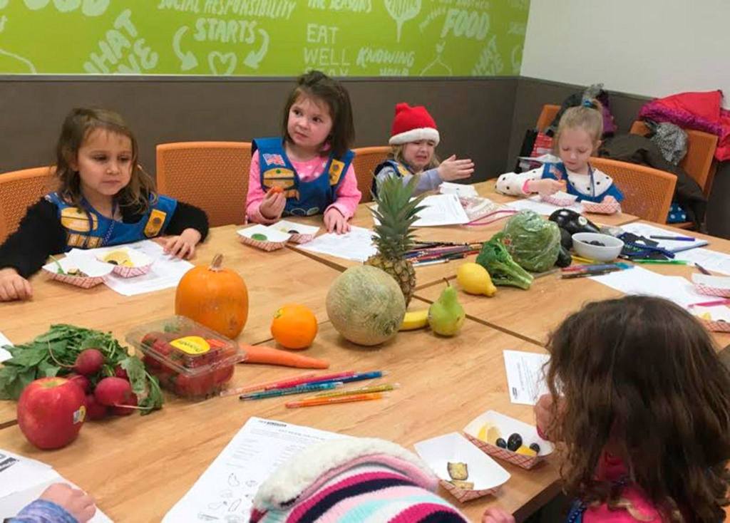 Daphne Piteira, Grace Zahler, Lucy Sternberg and Milana Jaeger make faces after trying a lemon. Photo courtesy of Ashley Sternberg