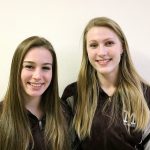 From left, Mercer Island gymnastics captains Madeline Gile and Emily Greaves (Joe Livarchik/staff photo).