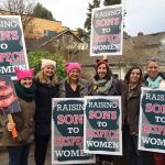 Mercer Island women made signs with the message of &ldquo;Raising Sons to Respect Women.&rdquo; It was a &ldquo;positive and strengthening day that we will never forget,&rdquo; said Islander Paulette Denman. Photo courtesy of Paulette Denman