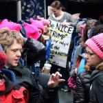 Women heading to the march talk about the new administration. Eastside residents had an array of reasons for marching on Jan. 21. Allison DeAngelis/Bellevue Reporter