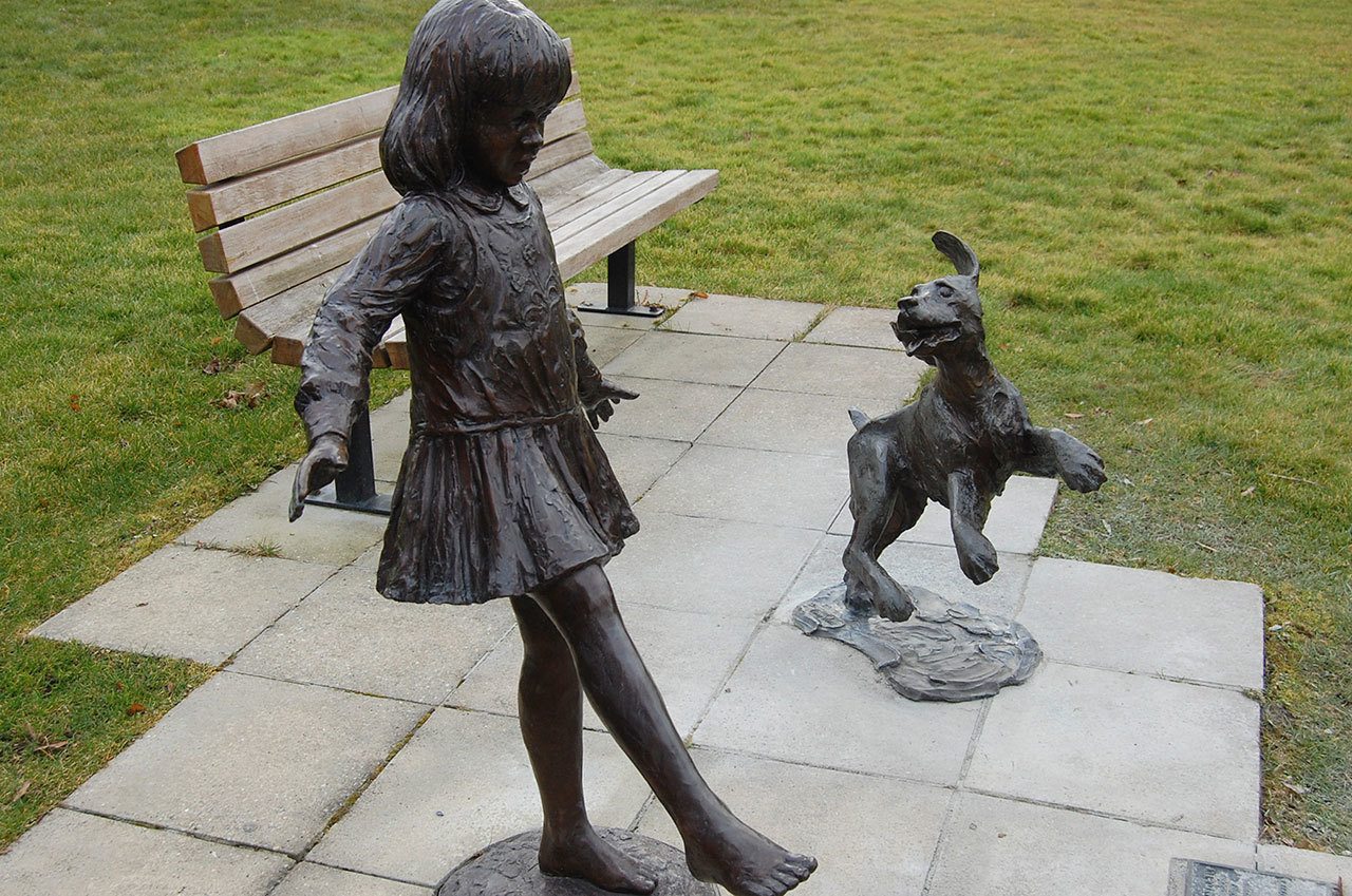 &ldquo;Playful Pup&rdquo; and &ldquo;Stepping Forward&rdquo; are located in Aubrey Davis Park, just off West Mercer Way. The pup was recently repaired after it was stolen, and recovered, last fall. Katie Metzger/staff photo