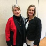 Terry Moreman and Laurie Givan smile at the Feb. 2 Mercer Island Chamber lunch, after Givan was announced as the organization&rsquo;s new executive director. Katie Metzger/staff photo