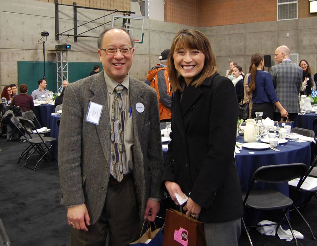 Mercer Island City Council member Benson Wong poses with City Manager Julie Underwood. Katie Metzger/staff photo