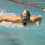Mercer Island&rsquo;s James Richardson competes in the 100 fly. Richardson placed eighth in the event with a time of 53.64 (Joe Livarchik/staff photo).