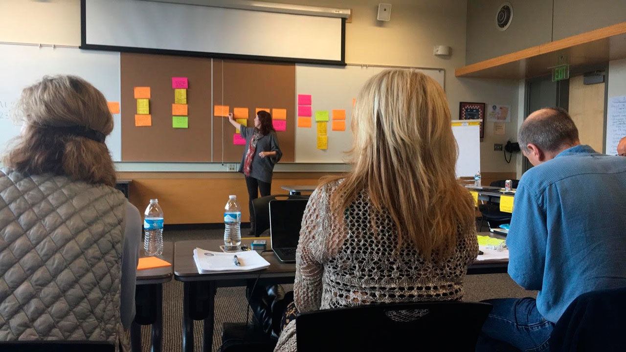 The Mercer Island City Council and senior staff meet at the Community and Event Center on Feb. 4 for the group&rsquo;s annual planning session. Katie Metzger/staff photo