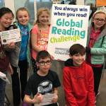The Lakeridge Elementary Reading Raccoons (from left, Isabel Peng, Lis Grove, Kate Lenington, Henry Thomas, Sebastian Gonzales and Lauren Evans) represented Mercer Island at the Regional Global Reading Challenge on March 13, placing third. Photo courtesy of Denise Thomas