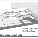 Graphics show the effects of reducing gross floor area from 45 to 40 percent. Photo courtesy of the city of Mercer Island