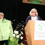 Washington state&rsquo;s First Lady Trudy Inslee and Friends of Youth CEO and Islander Terry Pottmeyer speak at the March 15 Celebration of Youth fundraiser. Samantha Pak/Redmond Reporter