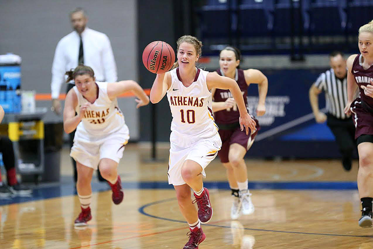 Kris Brackmann, who graduated from Mercer Island High School in 2013, wrapped up her collegiate career with the Claremont-Mudd-Scripps Athenas women&rsquo;s basketball team. Claremont-Mudd-Scripps lost to Trinity (Texas) 77-66 in the second round of the NCAA Division-III basketball tournament on March 4 in Richardson, Texas. Photo courtesy of Emily Nordhoff