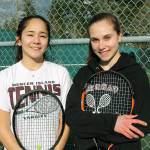 From left, Mercer Island girls tennis captains Chloe Gage and Kimia Preston (Joe Livarchik/staff photo).