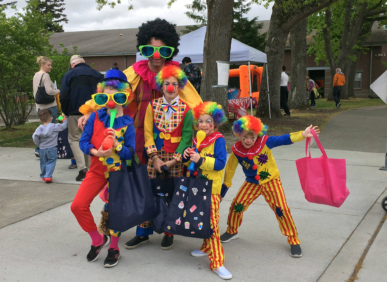 An Island family clowns around at the 50th annual MIPA Circus last year. This year&rsquo;s event will be held from 10 a.m. to 2 p.m. on April 22 at the high school. Photo courtesy of Julie Keefe/file photo