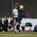 Photo courtesy of Jim Nicholson                                Mercer Island defender Ian Onrust, left, and Interlake midfielder Oseil Monfeda, right, soar into the air in an attempt to gain possession of the ball in a battle between rivals on April 12. Mercer Island defeated Interlake 4-3.