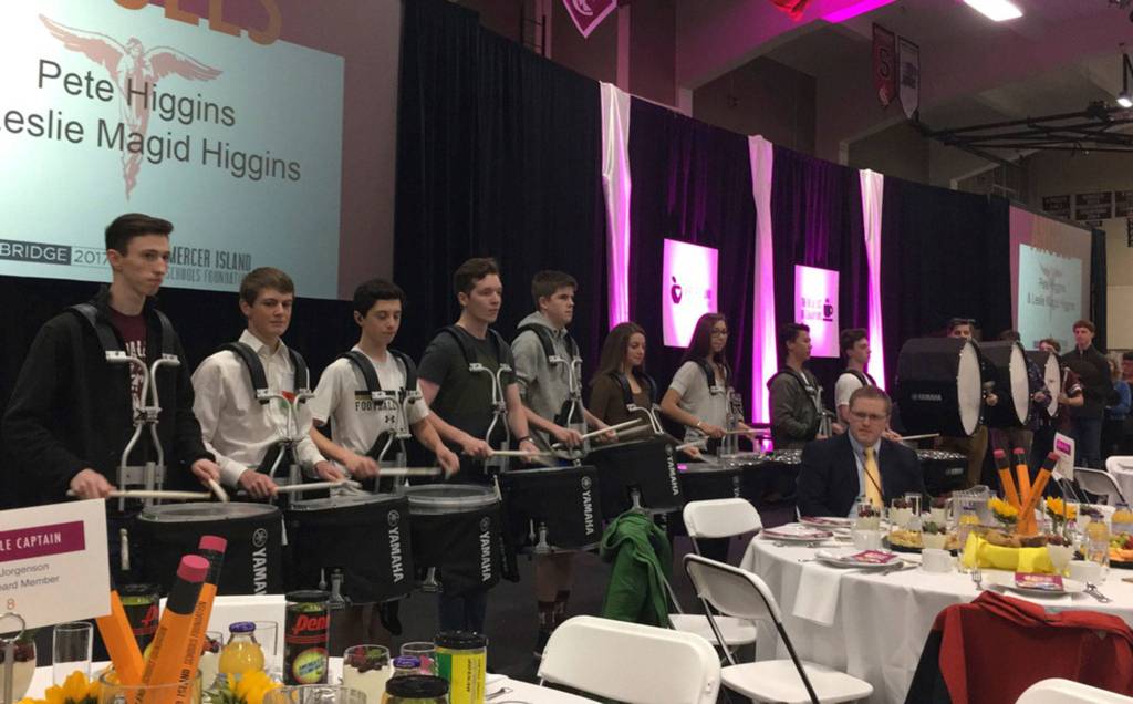 The Mercer Island Drum Line, along with the High School Jazz Band, performed at the Breakfast of Champions. Katie Metzger/staff photo