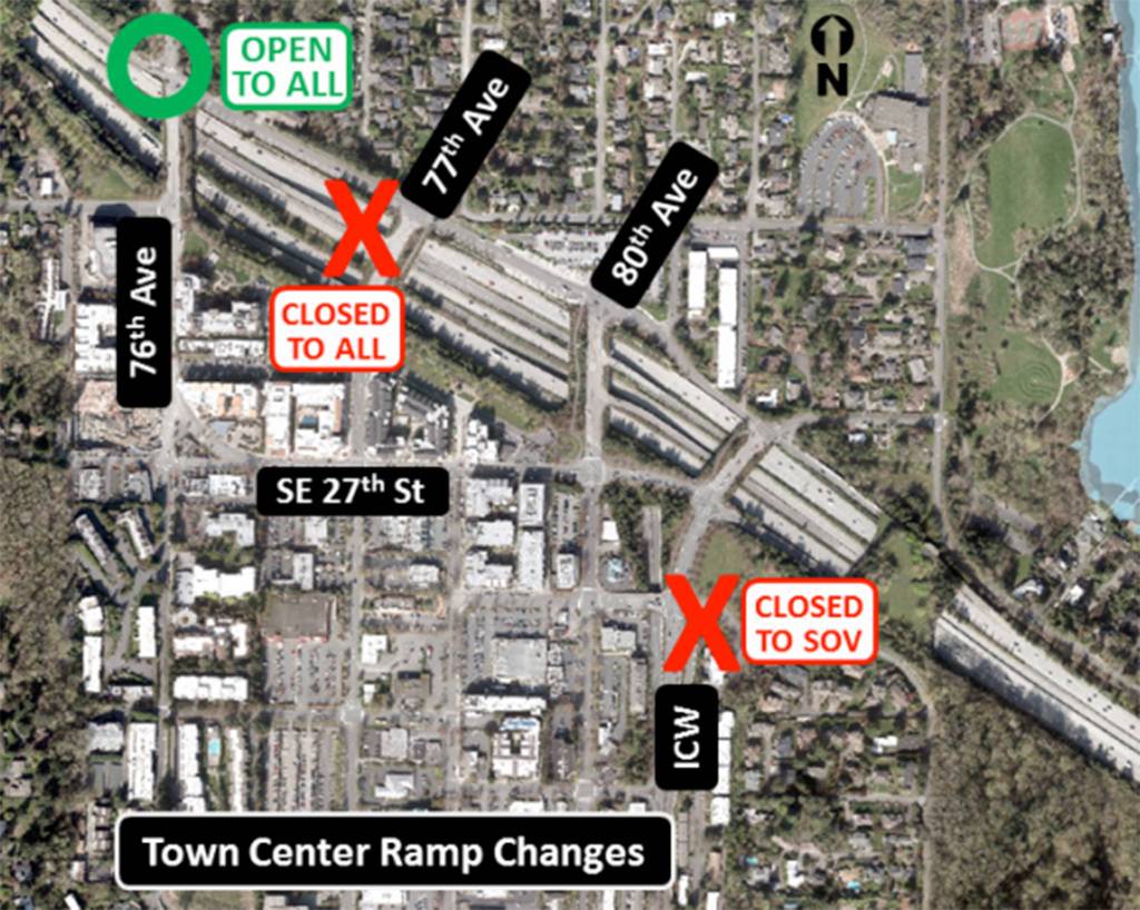 This map shows the I-90 ramp changes as of June 3. Image courtesy of the city of Mercer Island