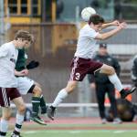 Photo courtesy of Jim Nicholson                                Mercer Island senior midfielder Mitchell Meade heads the ball in the first half of play against the Shorecrest Scots. Meade scored Mercer Island&rsquo;s fifth and final goal in the 79th minute of play.