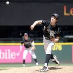 Photo courtesy of Patrick Krohn                                Mercer Island starting pitcher Robert Weaver surrendered just two hits in seven innings of work on the hill against the Edmonds-Woodway Warriors in the Class 3A third/fourth place game on May 27 at Safeco Field in Seattle.