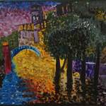 Rio San Trovaso, Venice. Acrylic on canvas by Daria Ulshin, 6th grade.