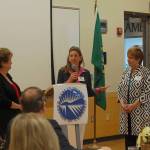 Rep. Tana Senn speaks with Rep. Judy Clibborn (left) and Sen. Lisa Wellman at the June 1 Chamber of Commerce luncheon at the Mercer Island Community and Event Center. Katie Metzger/staff photo