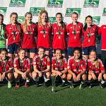 Photo courtesy of Carolyn Counihan                                Mercer Island residents Kendall Riley and Camryn Steiner were members of the Eastside FC G99 red girls soccer team that captured the Washington Youth Soccer State championship on May 7. Eastside FC defeated Crossfire G99A 5-2 in the U18 championship game at the Starfire Sports Complex in Tukwila.