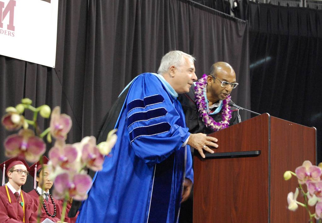 MISD Superintendent Dr. Gary Plano and School Board President David D&rsquo;Souza address the class of 2017. Katie Metzger/staff photo