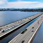 East Link light rail construction underway on I-90 bridge