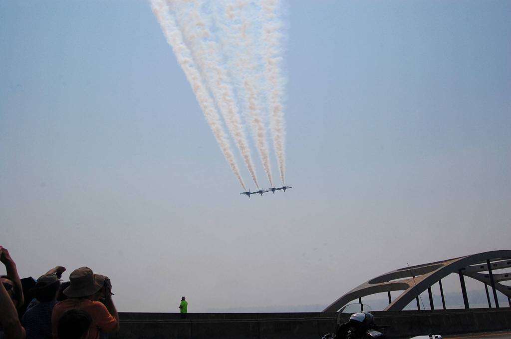 Four Blue Angels cruise over Lake Washington and Mercer Island. Katie Metzger/staff photo