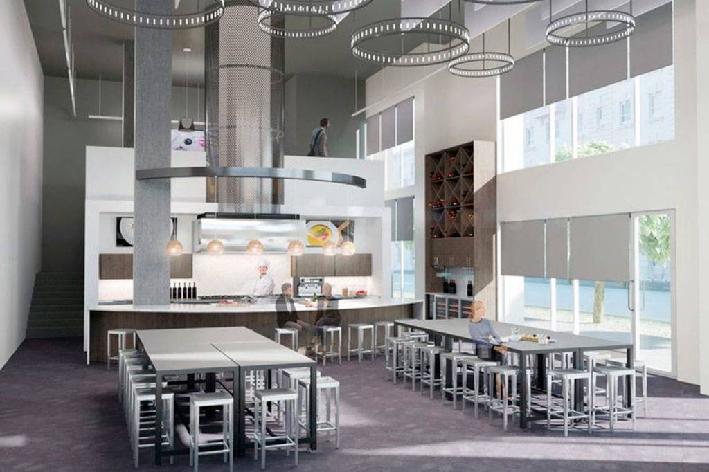 The demonstration kitchen is the centerpiece of Caruccio&rsquo;s, a new culinary event center on the Island. Caruccio&rsquo;s will have a soft opening starting Aug. 24. Photo via Caruccios.com