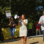 Seattle City Council candidate Teresa Mosqueda speaks to the crowd, expressing her support for workers and unions. Katie Metzger/staff photo