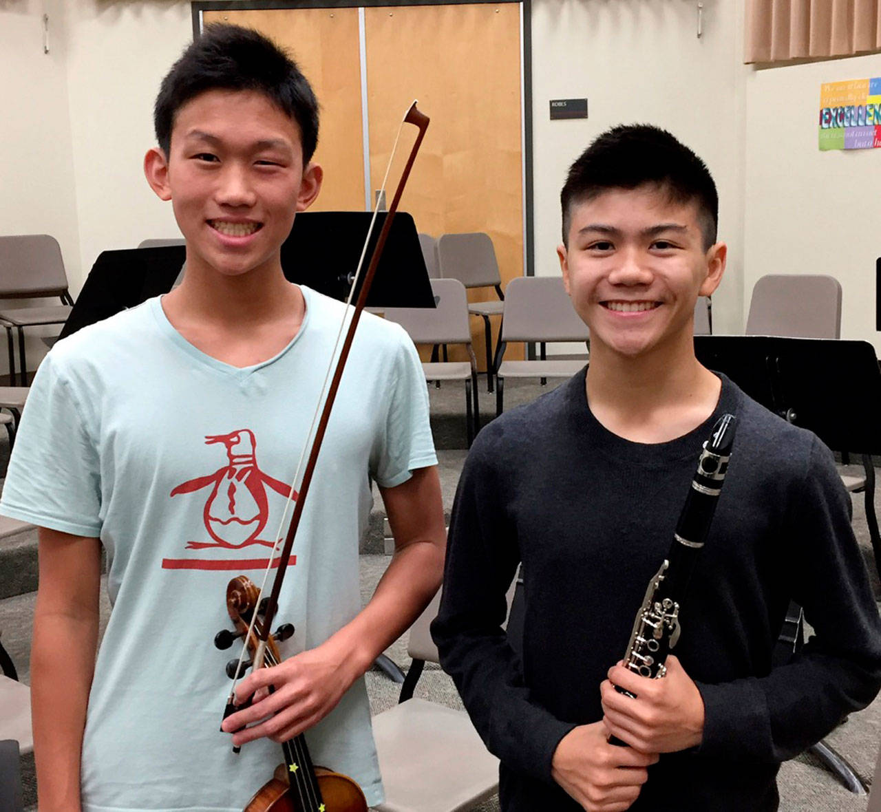 Leo Zhang and Cameron Lee were chosen for the National Association for Music Education&rsquo;s honor ensembles. Photo courtesy of Craig Degginger/Mercer Island School District