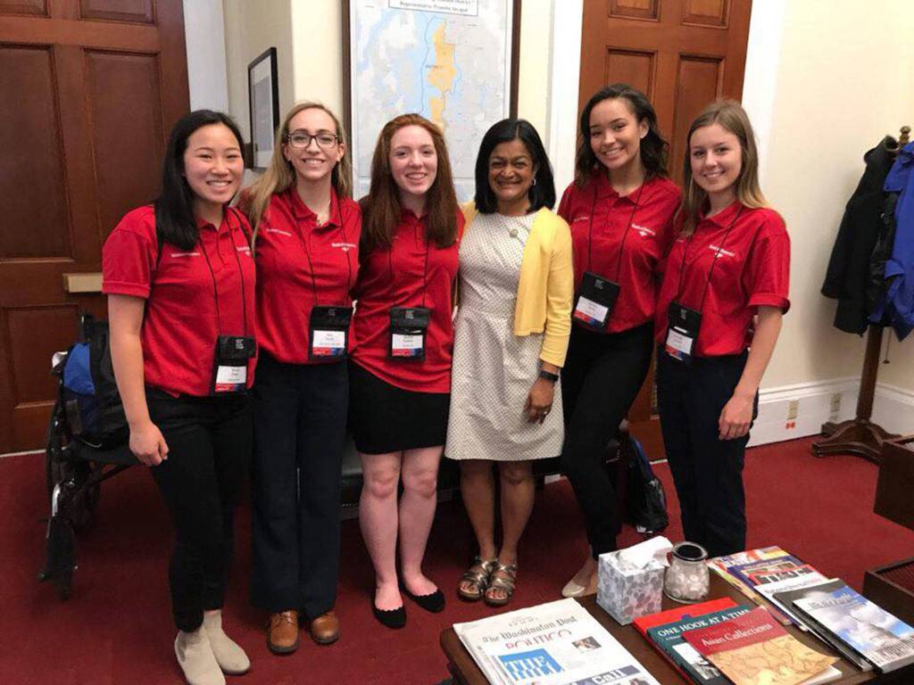 The Seattle Market Student Leaders meet Pramila Jayapal, who represents Washington&rsquo;s 7th congressional district. Photo courtesy of Rachel Coskey