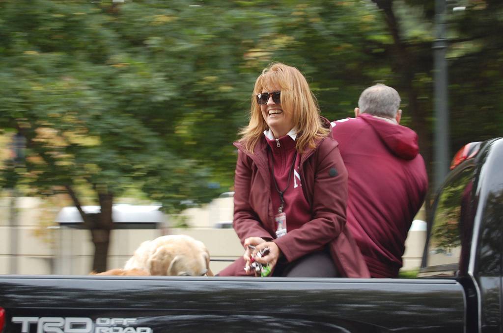 Mercer Island School District Superintendent Donna Colosky participates in the Homecoming Parade. Katie Metzger/staff photo