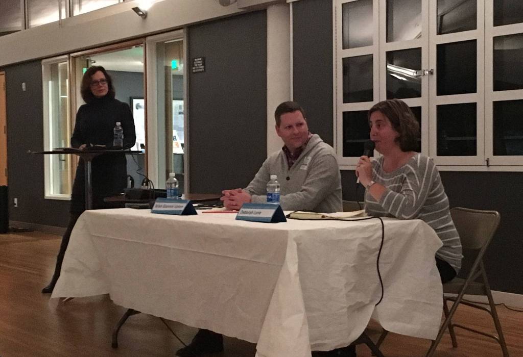 School Board candidates Brian Giannini Upton and Deborah Schneider Lurie talk about how to give all students on Mercer Island the best opportunities in their education. Katie Metzger/staff photo