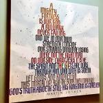 This original art commissioned by Covenant Shores pays homage to Martin Luther&rsquo;s most well-known hymn &ldquo;A Mighty Fortress Is Our God.&rdquo; Photo courtesy of Greg Asimakoupoulos