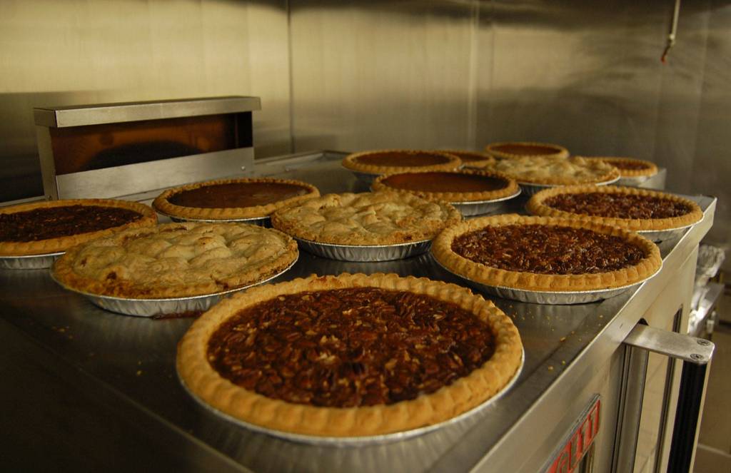 Pies are ready to be served to seniors as the dessert course of the Thanksgiving lunch sponsored by the city of Mercer Island. Katie Metzger/staff photo