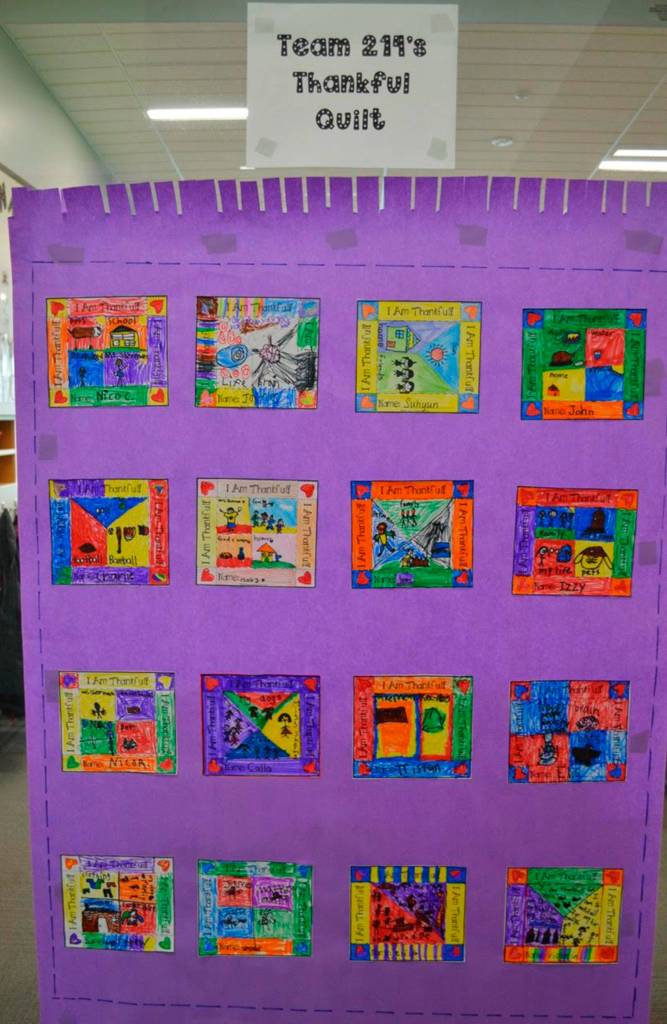 This thankful quilt was made by Trina Shermans second graders at Northwood. Photo courtesy of Craig Degginger/Mercer Island School District