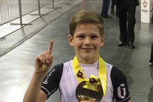 Photo courtesy of Graeme Gibson                                Islander Middle School sixth grade student Gordon Gibson captured a first place gold medal in yellow belt in the 11-year-old nogi division at the SJJIF World Jiu-Jitsu Championships on Oct. 29 in Long Beach, California. Gibson, who has been training in Brazilian Jiu-Jitsu since he was seven years old, trained for two hours a day for six days a week since July in preparation for the world championships in late October.