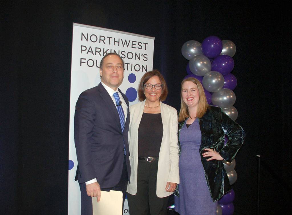 Northwest Parkinsons Foundation interim Executive Director Melissa Tribelhorn, with Congresswoman Suzan DelBene and Rick Desimone during the organizations 2017 Hope Conference in Bellevue. Courtesy photo