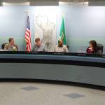 The Mercer Island School Board plays musical chairs after selecting its new leadership for 2018. Katie Metzger/staff photo
