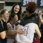 Photo courtesy of Don Borin/Stop Action Photography                                The Mercer Island Islanders basketball team celebrates after defeating the Bishop Blanchet Braves 52-47 in the Class 3A girls state championship game on March 4 at the Tacoma Dome.
