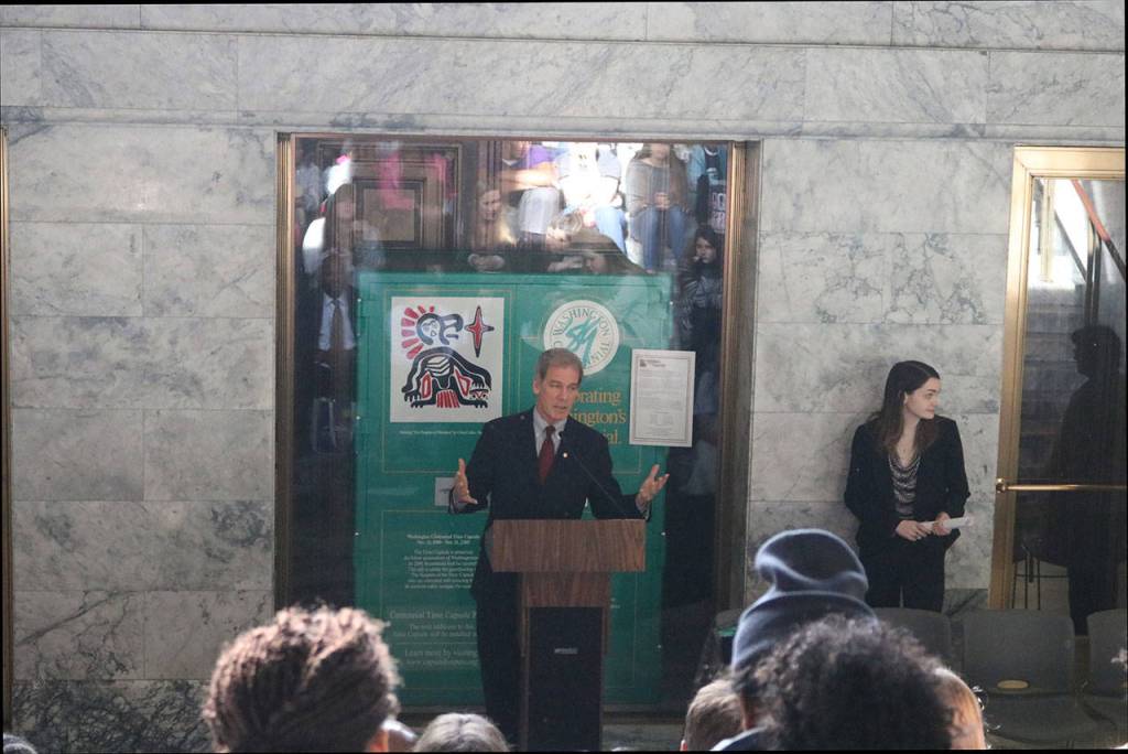 Rep. Roger Goodman (D-Kirkland) of the 45th District addresses the students during the rally. Nicole Jennings/staff photo