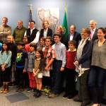 Members of the Lakeridge student Green Team, led by Heather McLyman and Nancy Weil, pose with the Mercer Island City Council after their presentation on Jan. 23. Photo courtesy of Ross Freeman