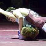 Photo courtesy of Billy Pruchno                                Mercer Island 113-pound grappler Connor Pettigrew (pictured) defeated Lake Washingtons Max Reisman 13-8 on Jan. 25 at Mercer Island High School.