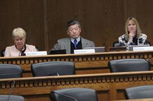 Senate Labor and Commerce Committee members Senators Karen Keiser, D-Kent; Bob Hasegawa, D-Beacon Hill; and Patty Kuderer, D-Bellevue. Photo by Taylor McAvoy