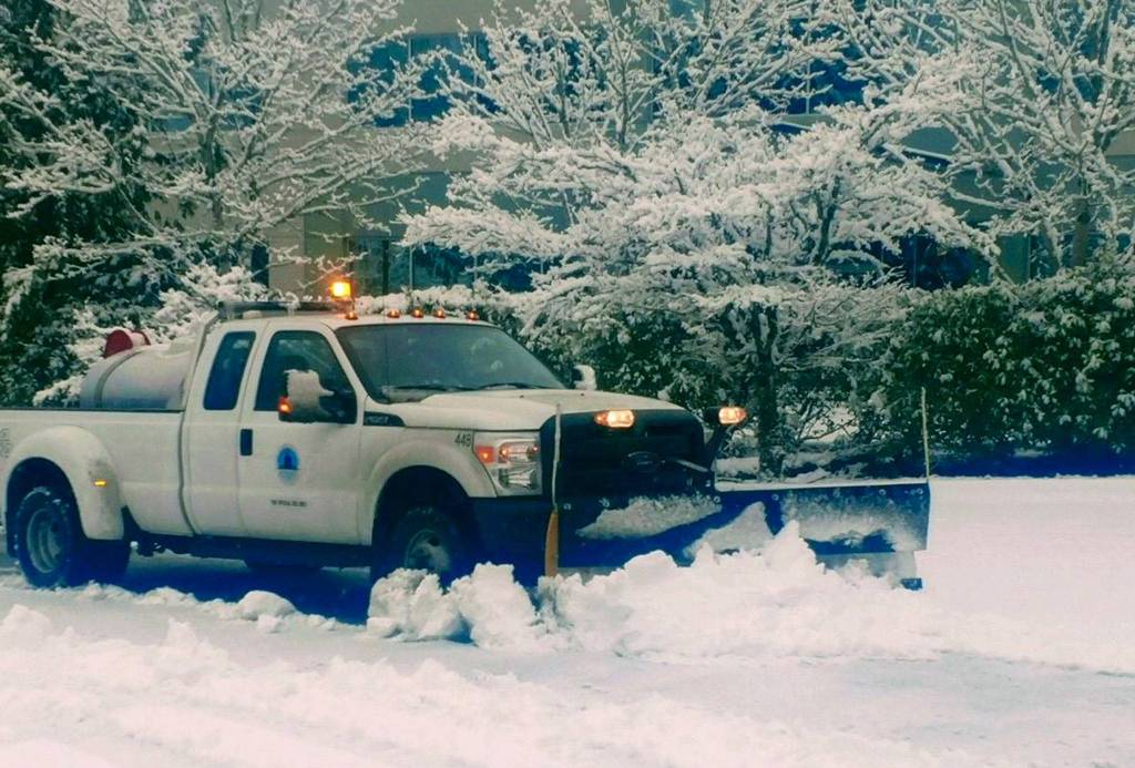 Christmas Eve snowfall brought a few road closures but no power outages to Mercer Island, according to the police department. Maintenance crews were hard at work sanding and de-icing streets. Photo courtesy of the Mercer Island Police Department