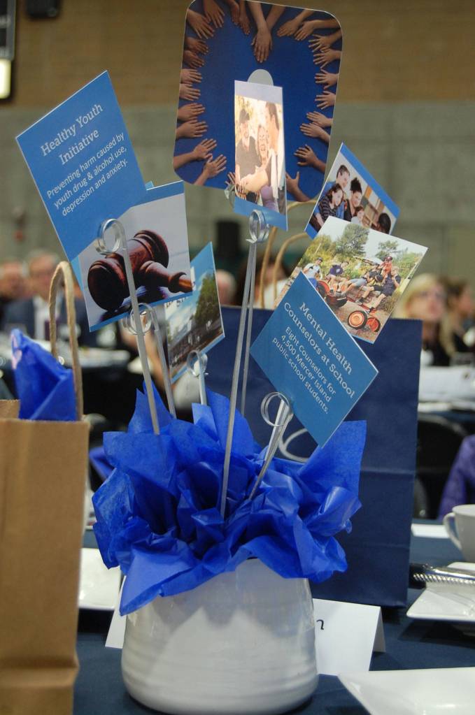 The centerpieces at the MIYFS Annual Breakfast explain the services provided by the city department. Katie Metzger/staff photo