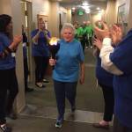Residents and staff participate in the opening ceremony of the 2018 Shores Winter Olympics, encouraging fitness and health in the Covenant Shores retirement community. Photo courtesy of Janet Robinson