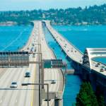 A view of the Interstate 90 bridges spanning Lake Washington between Seattle and Mercer Island. The bridges were created in the 1980s and have structural deficiencies which are constantly monitored. Wikipedia photo