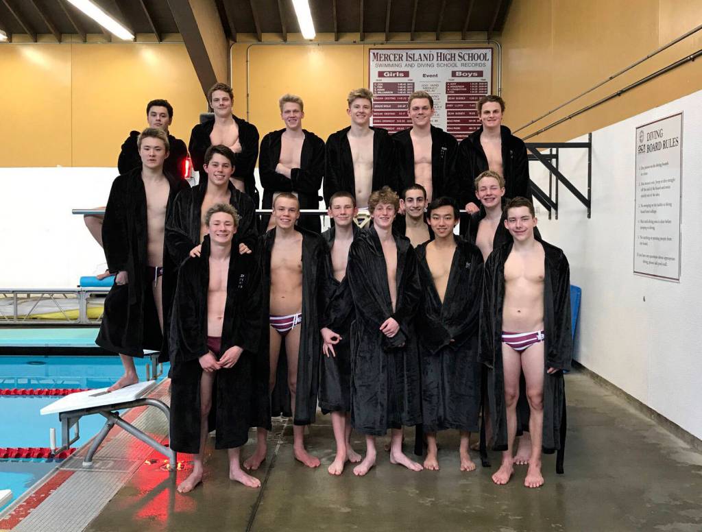 Photo courtesy of Amy Shobe                                The Mercer Island boys swim team captured second place at the Class 3A state swim and dive meet on Feb. 17 at the King County Aquatic Center in Federal Way. The Islanders, who compiled a total of 374 team points, were just 23 points behind first place Bainbridge Island. Mercer Island athletes that competed at the state meet consisted of Carson Coe, Kyle Bailey, Oliver Hoff, Austin Shobe, Nate Robinson, Evan Hill, James Robertson, Jake Headrick, Killian Riley, Caleb Apodaca, Kieran Watson, Collin Ralston, Ethan Schwartz, Dan Gao, Alex Edwards, John Novak and Gabe Neale.                                The 200 free relay team consisting of Hill, Coe, Riley and Hoff earned first place. The 400 free relay quartet of Richardson, Robinson, Hoff and Riley nabbed second place. The 200 medley relay team of Edwards, Richardson, Coe and Bailey captured second place. Richardson collected individual titles in the 100 fly with a time of 49.84 and the 100 backstroke with a time of 49.78.