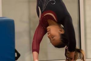 Photo courtesy of Martha Phelps                                Mercer Island Islanders freshman Ava Motroni (pictured during district meet) competed in the vault event at the Class 3A state gymnastics on Feb. 15 at the Tacoma Dome Exhibition Center. Motroni scored an 8.500 out of 11.00 possible in the event, finishing in 36th place during the prelims.