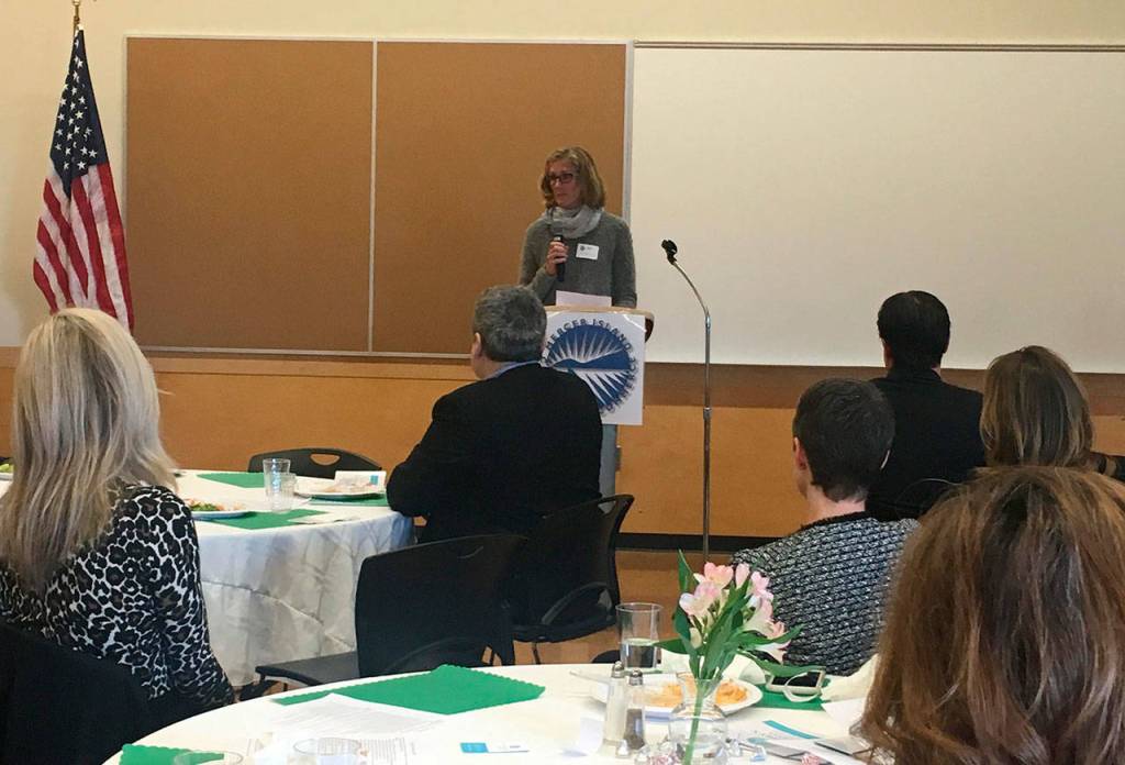 Mayor Debbie Bertlin speaks to the Mercer Island Chamber of Commerce about the City Councils goals and work plan on March 1. Katie Metzger/staff photo
